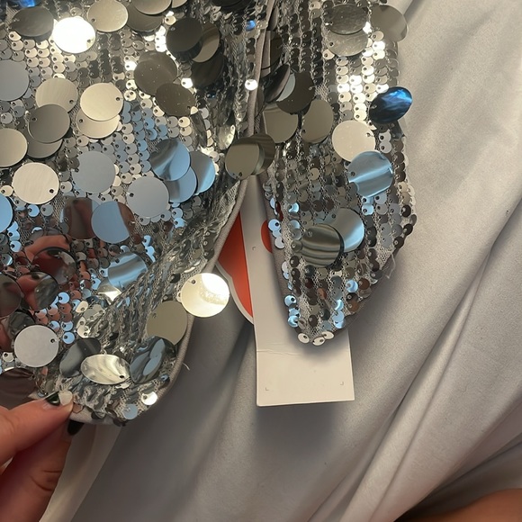 Sequin Asymmetrical Split Tube Top - Picture 2 of 6